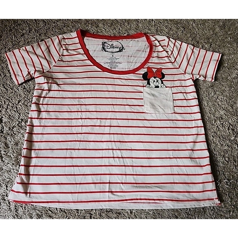 Disney Mickey Mouse Crop Top T-Shirt Small Graphic Tee Red Striped